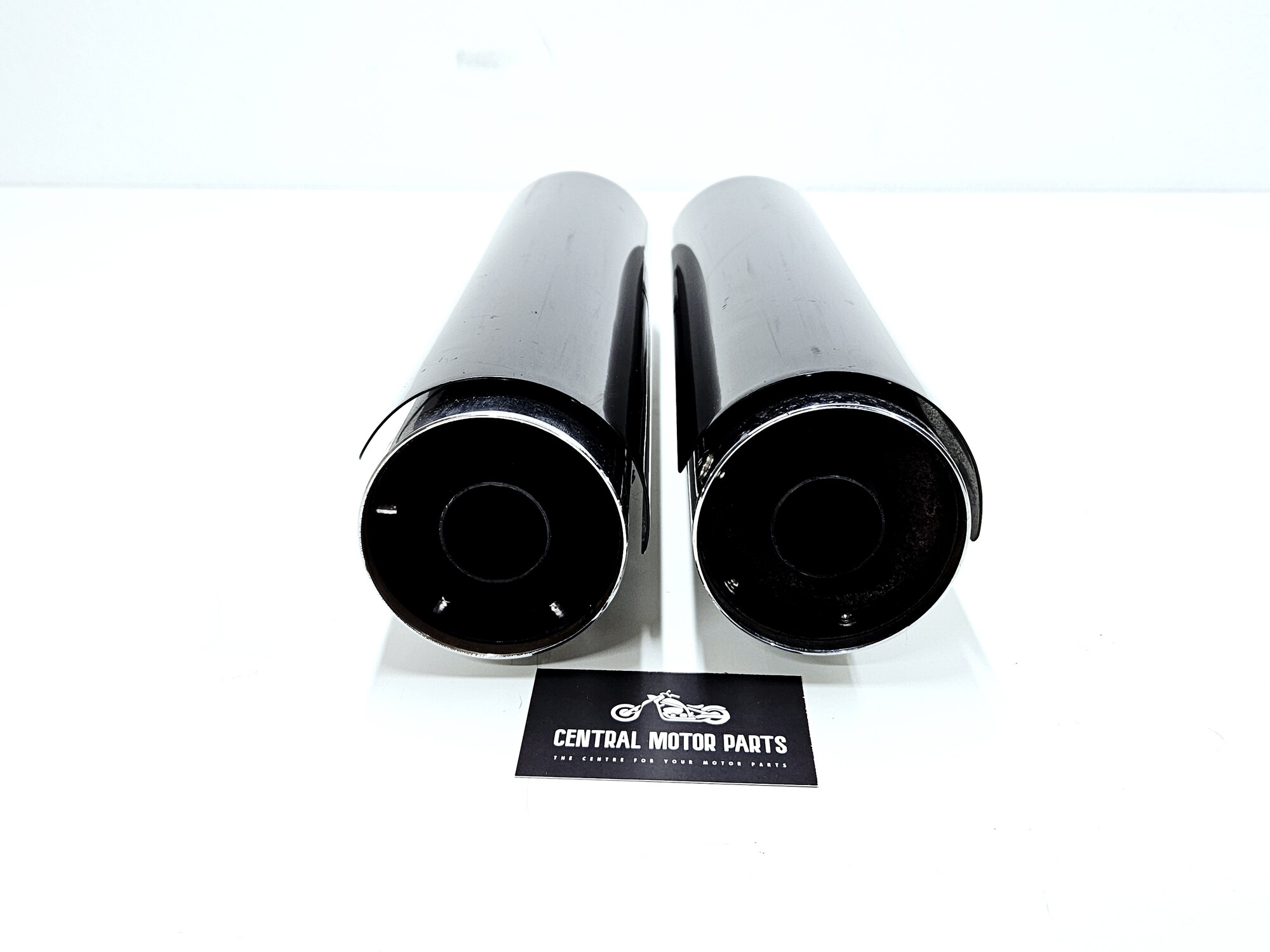 Slip ons Softail 2007-2017 chroom met glans zwarte hitteschilden – 64900171